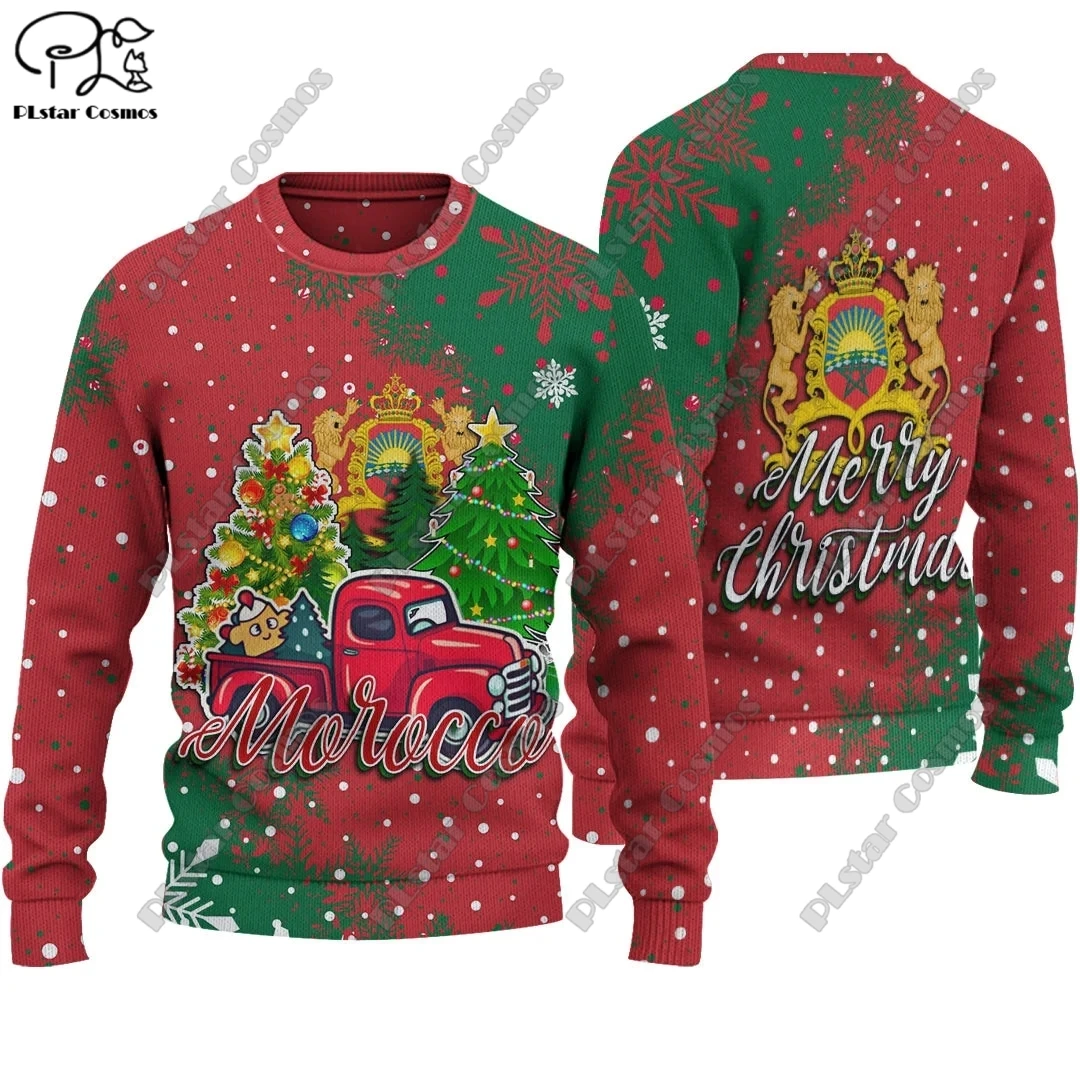 3D Printed Christmas Series KOSOVO Lesotho Mauritania Malawi Morocco MONACO NAMIBIA Pattern Ugly Sweater Street Casual Winter