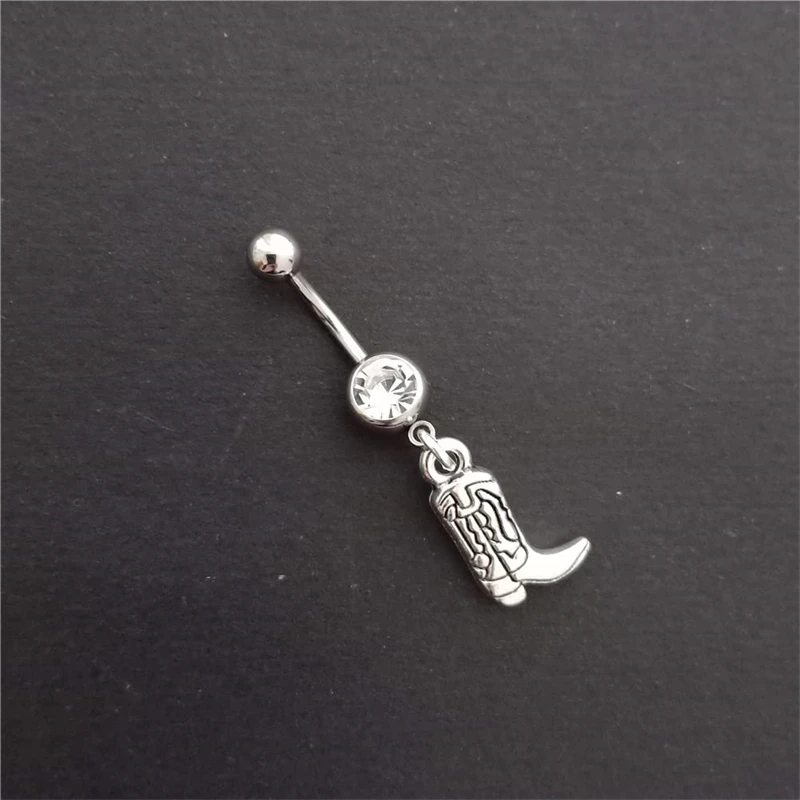 2pcs in Set Western Style Cowboy Pendant Belly Button Rings 14G Navel Barbell Stud Body Piercing Boot and Hat Charm - view 2