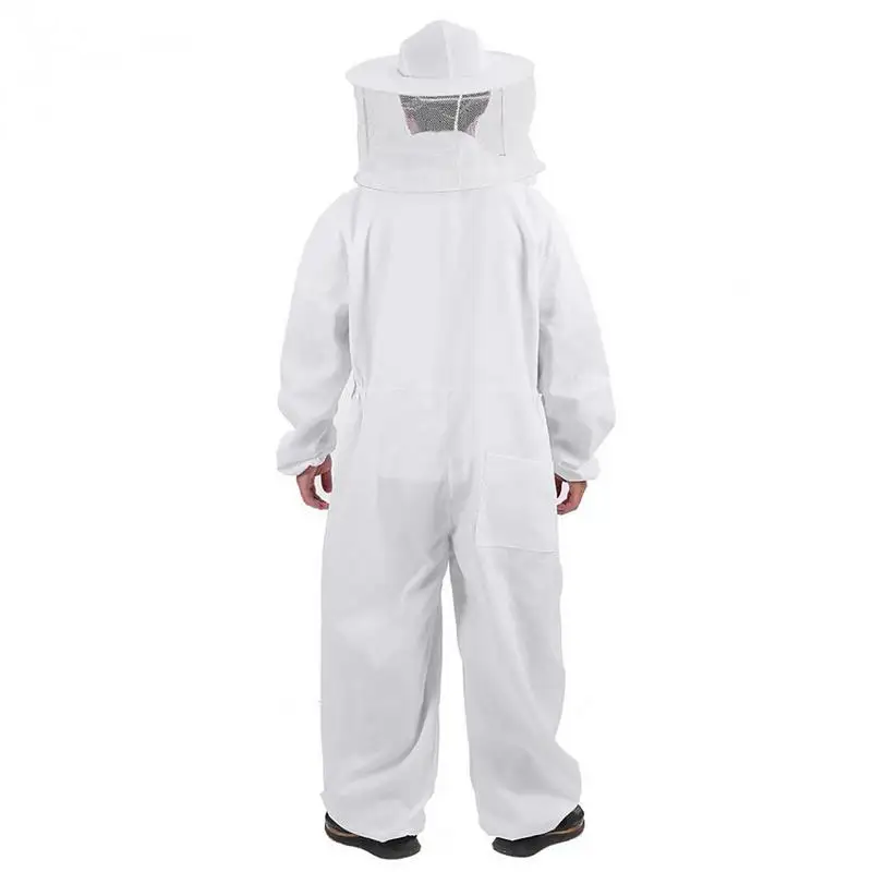 White Beekeeper Suit Comfortable Cotton Beekeeper Suit Full Body Protection Easy To Wear Apiculture Supplies With Veil Hood For