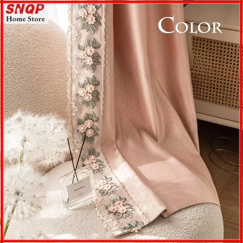 French Three-dimensional Embroidered Pink Curtains for Living Room Bedroom Dining Blackout Elegant Girls European Tulle Child