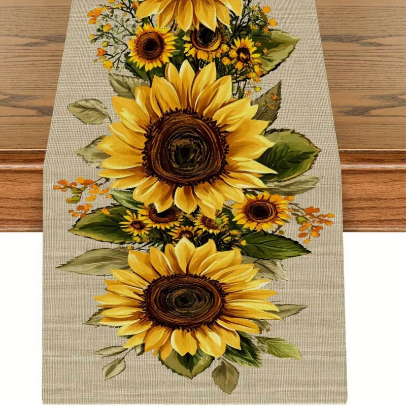 VIKAMA Sunflower Country Style Table Runner Polyester Fiber Thanksgiving Farmhouse Autumn Table Decoration