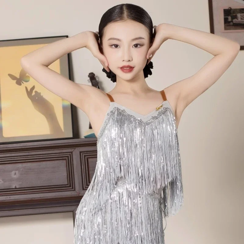 Dancing Dresses Skirt Kids Fringe Children Professional Latin Dance Dress