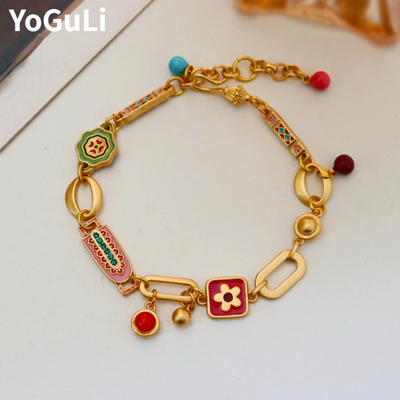 Joyería moderna, temperamento elegante, pulseras de cadena esmaltadas de colores múltiples para mujer, regalos femeninos, accesorios dulces, gran