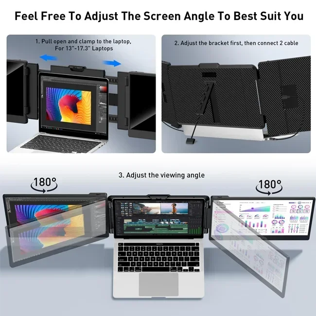 14inch portable monitor triple screen display extender for laptop Plug n Play For MAC and Windows