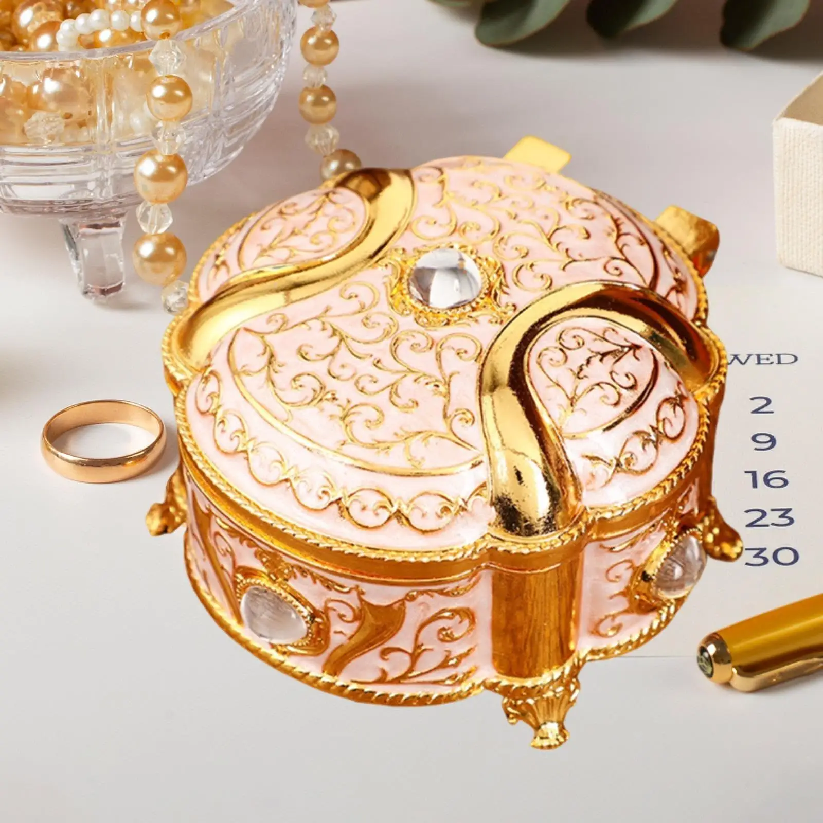 

Vintage Metal Jewelry Box Trinket Holder Case for Necklaces Earrings Rings