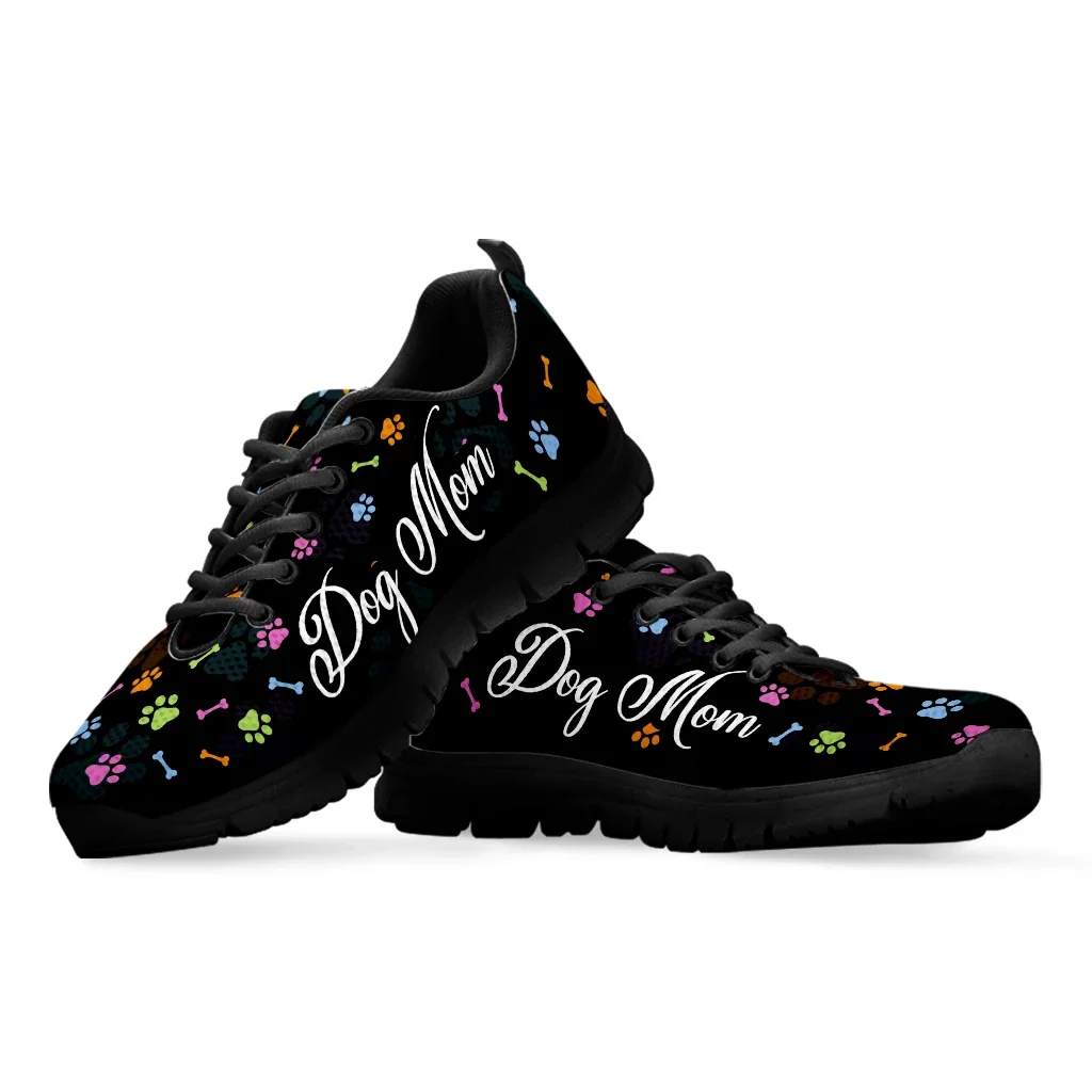 Colorful Dog Paw Print Sneakers For Women Dog Mom Designer Sport Shoes Black Lace Up Casual Girls Tennis Shoes Mujer