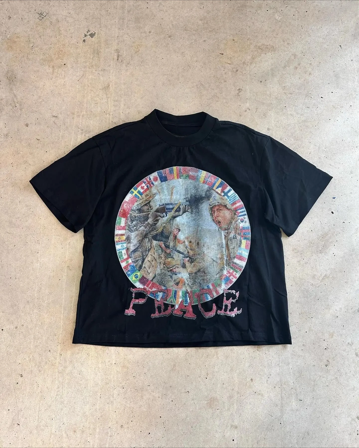 

Summer Men's Peace War Soldier Letter Printed Round Neck T-shirt for Couples on The Street 100% Pure Cotton Soft Short Sleeved