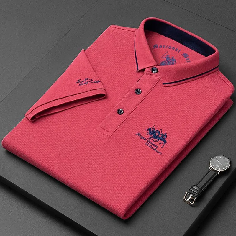 Short-sleeve men's T-shirt, new summer product for young and middle-aged men, solid color embroidered POLO shirt, casual trendy