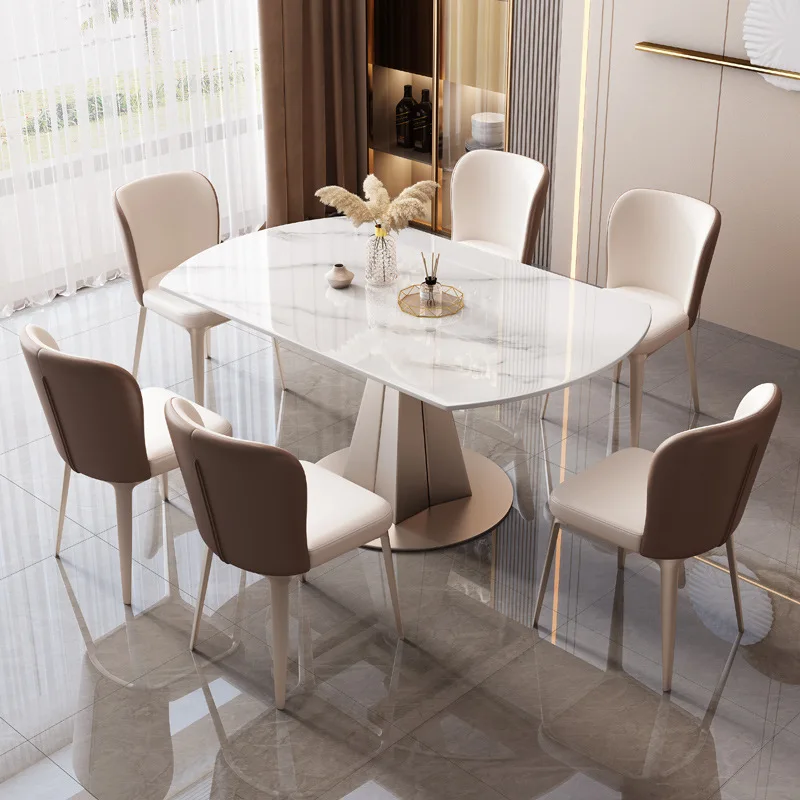 Light luxury rock slab dining table and chair combination Modern simple small apartment dining table rotatable retractable