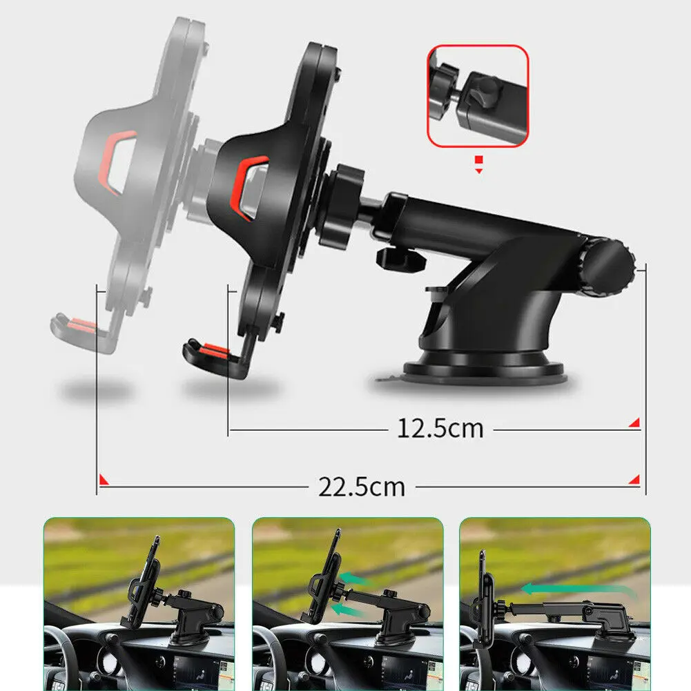 Universal Car Phone Holder Windshield Sucker Mount Cell Phone Bracket 360 Degre Rotatable Retractable Arm Stand for 4.7-6.8 inch