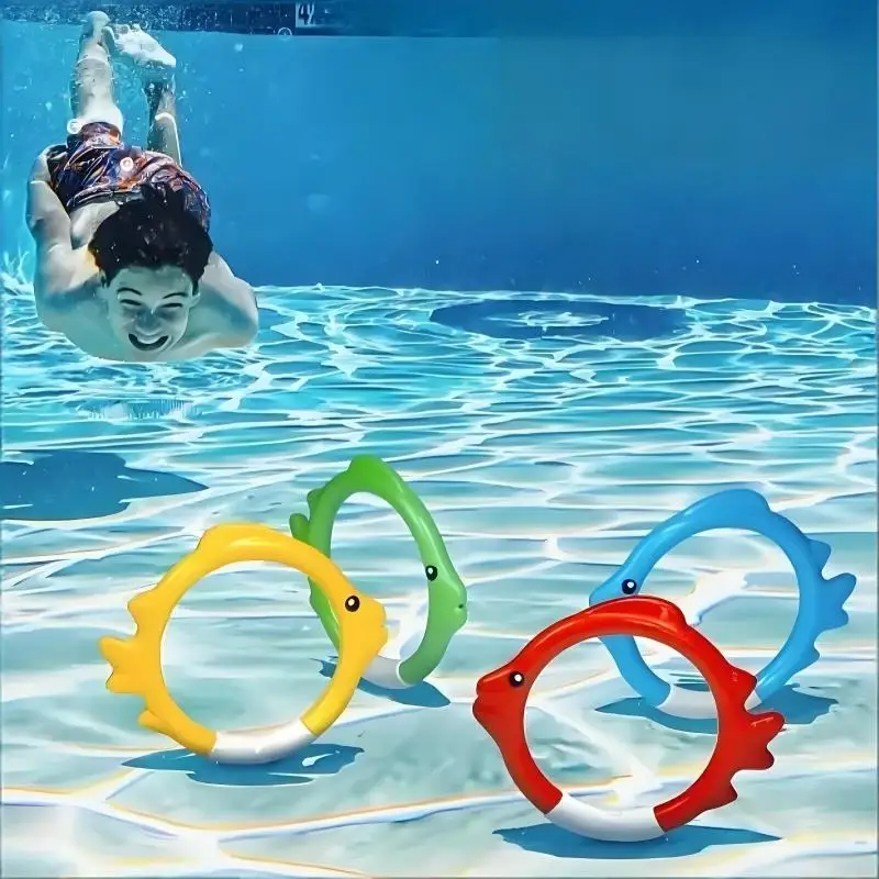 Dive Rings 4Pcs Bright Colorful Fish Shaped Durable Underwater Diving Toys for Kids Birthday Party Favors