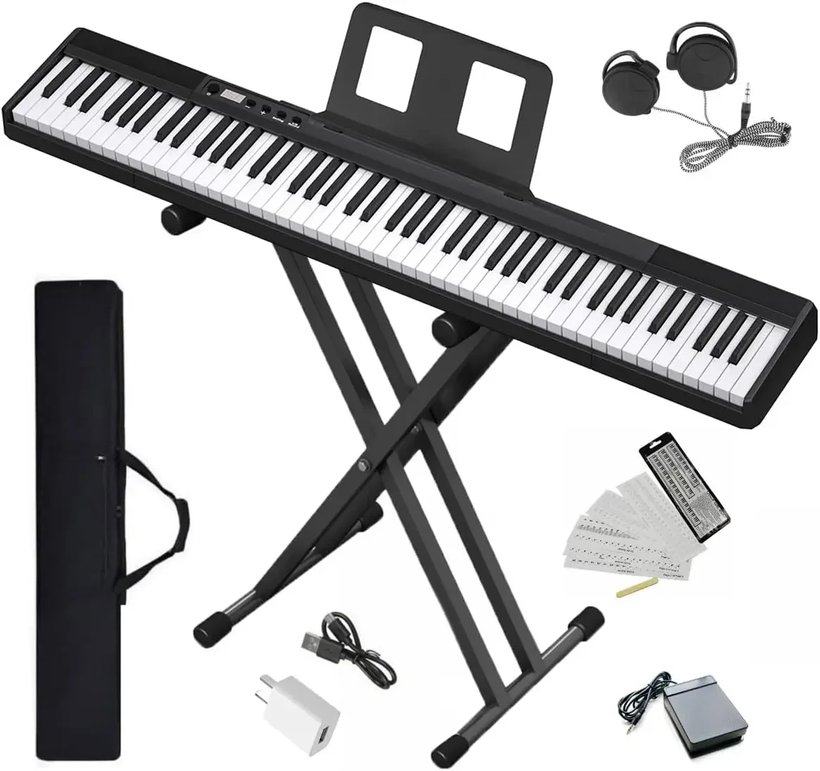 Piano Keyboard 88 Keys Compact Digital Piano for Beginners with Full Size Semi Weighted Keys, Sustain Pedal, Headphones