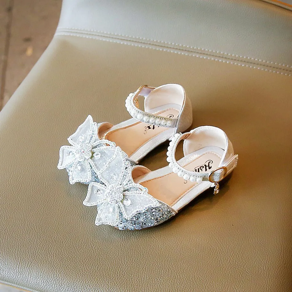 Children Summer Shoes Girls Princess Wedding Butterfly Ballerina Flats Kids Cinderella Leather Pumps Party Mary Jane Wedges