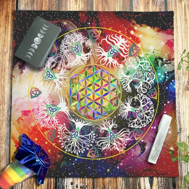 Colourful Flower Tree Of Life Tarot Tablecloth Celtic Knots Altar Cloth Star Oracle Card Pads Galaxy Tapestry Wall Hanging New