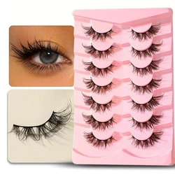 7 Pairs False Eyelashes Cat Eye Lashes Natural Look Wispy Short Fluffy 8D Faux Mink Lashes Wispies Fake Eyelashes Strips Makeup