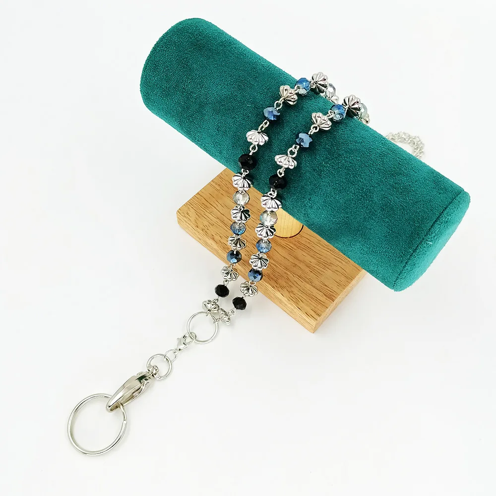 Black Blue Beads Women\'s Fashion Lanyard Necklace ID Name Badge Card Holder Lanyards for Key Necklace Name Badge Holders