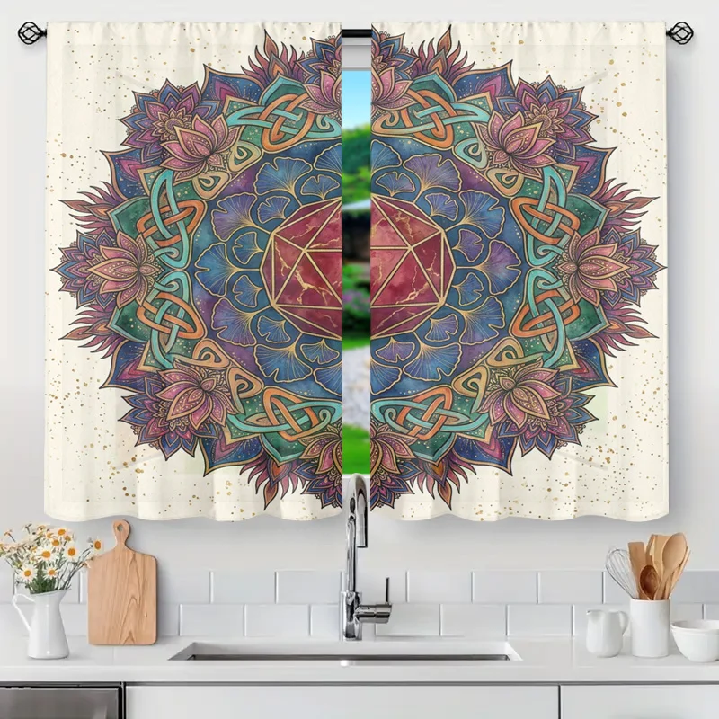 Decorative Mandala Celtic Knot Geometric Window Curtains Boho Semi-Sheer Filter Privacy Curtain for Bathroom Bedroom Home Decor