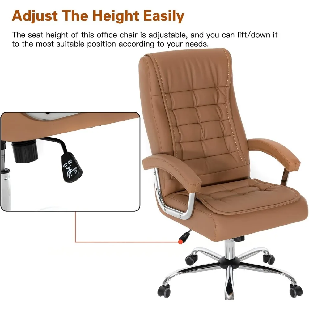 Executive Office Chair Adjustable Leather Chair High Back Swivel Office Desk Chair with Padded Armrest 350lbs Load-Bearing