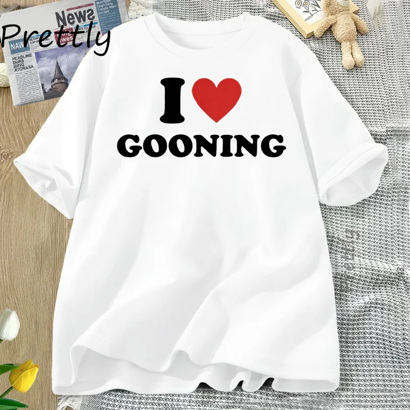 أنا القلب Gooning تي شيرت الحب Gooning التي شيرت تتجه قصيرة الأكمام القطن تي شيرت الملابس النسائية المتضخم بلوزات مستديرة العنق الشارع