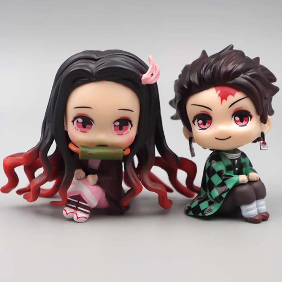 2個アニメ悪魔特効フィギュアおもちゃ座位かわいいtanjirou nezukoアクション人形pvcモデル6センチメートル自動車の装飾のギフト