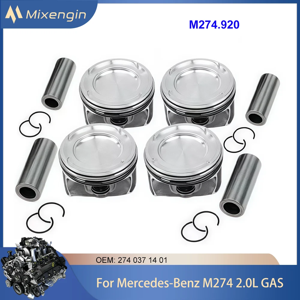 Комплект поршней двигателя, 4 шт., с кольцом, подходит для M274.920 2,0 ГАЗ для Mercedes-Benz C200 C250 C300 CLS260 E200 E250 E300 GLC200 2.0L 2740371401