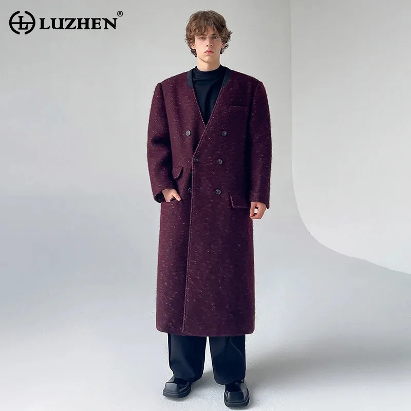 

LUZHEN 2025 New Solid Color Elegant High Quality Woolen Windbreaker Coat Men's Original Temperament Knee-length Trench JY5291