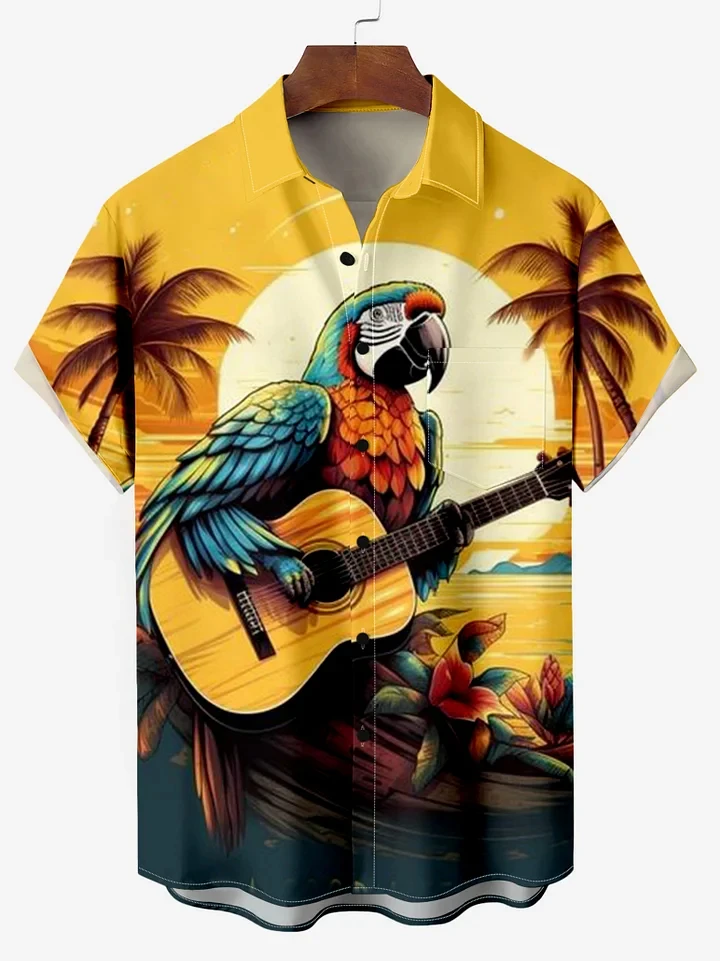 

3D Print Attractive Parrot Graphic Beach Shirts Men Casual Oversize Short-sleeved Hawaiian Shirts Summer Aloha Surfing Shirt