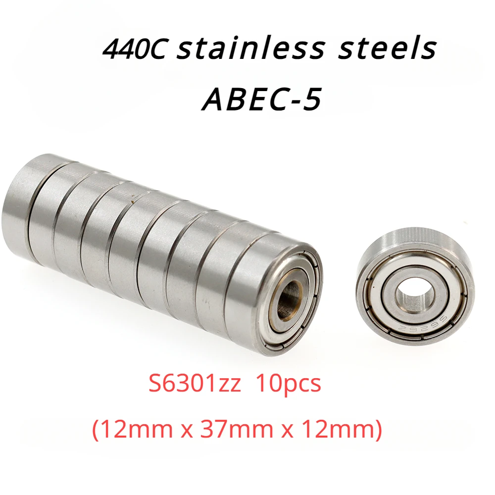 

Veekaft High Precision 440 Stainless Steel ABEC-5 Deep Groove Ball Bearings S6301zz 10pcs Sizes 12mmx37mmx12mm