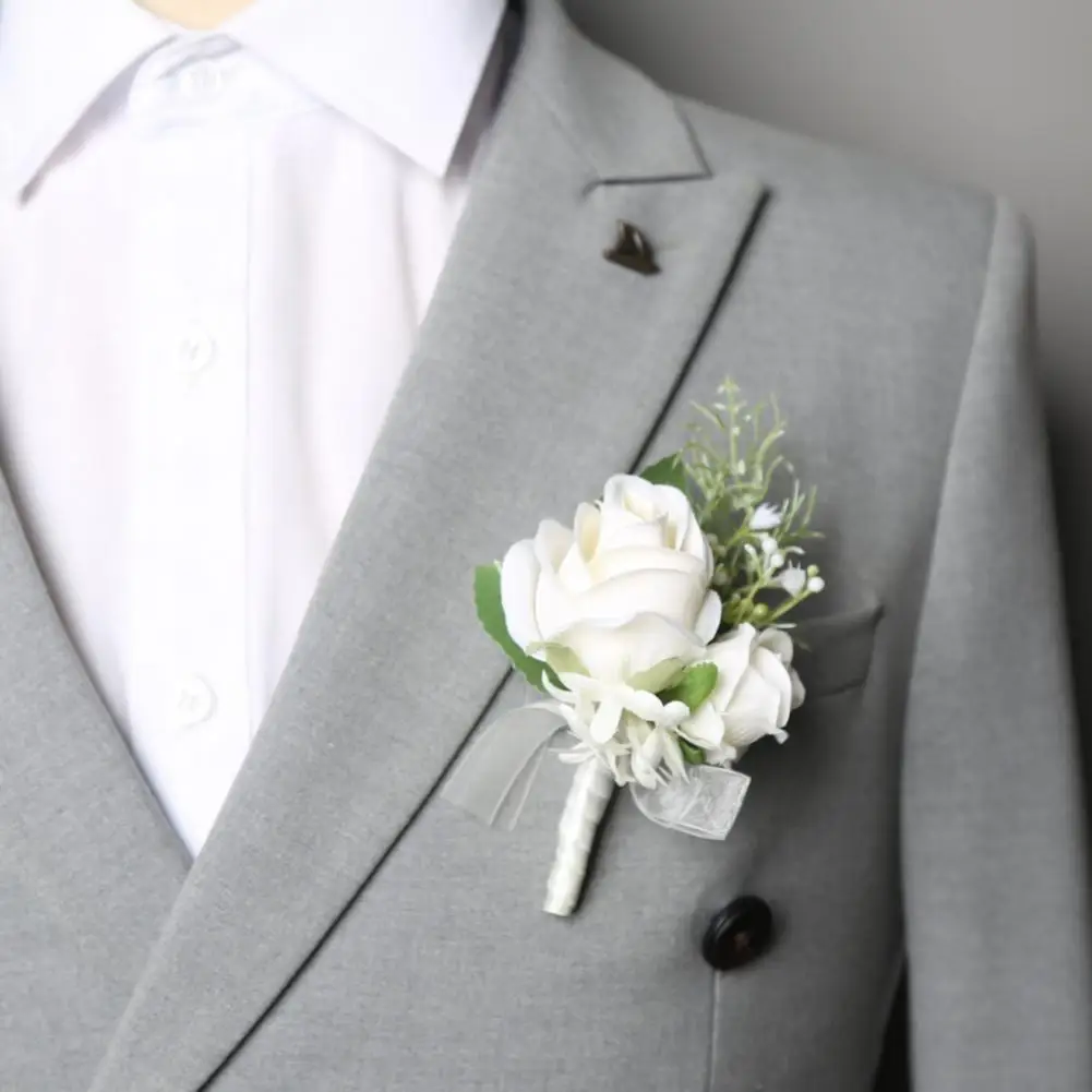 Flower Shaped Brooch Flower Shaped Bridegroom Brooch Faux Silk Rose Corsage Pin Decorative Suit Jacket Pocket Flower for Gown