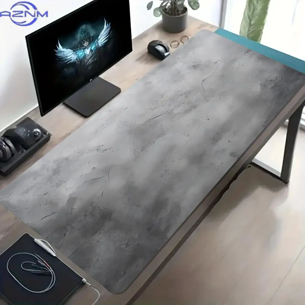 Minimal Grey Marble Texture Large Gaming Mouse Pad Non Slip Rubber Stitched Edge  Print Mat for Gamer Laptop Workstation