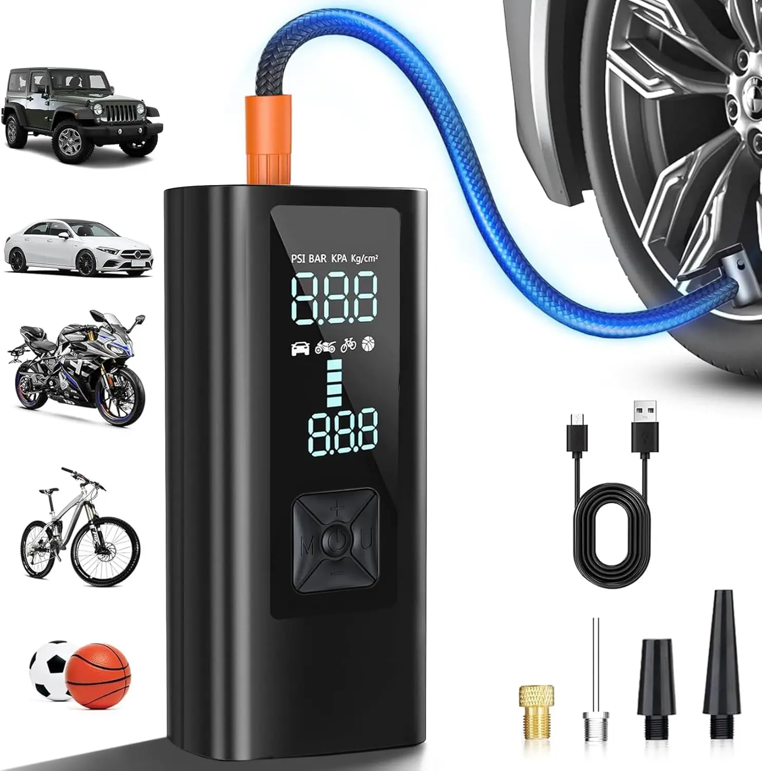 

BZY Portable Air Compressor 5X Faster, 180PSI Digital Air Pump for Car, Bike & Motorcycle Tires