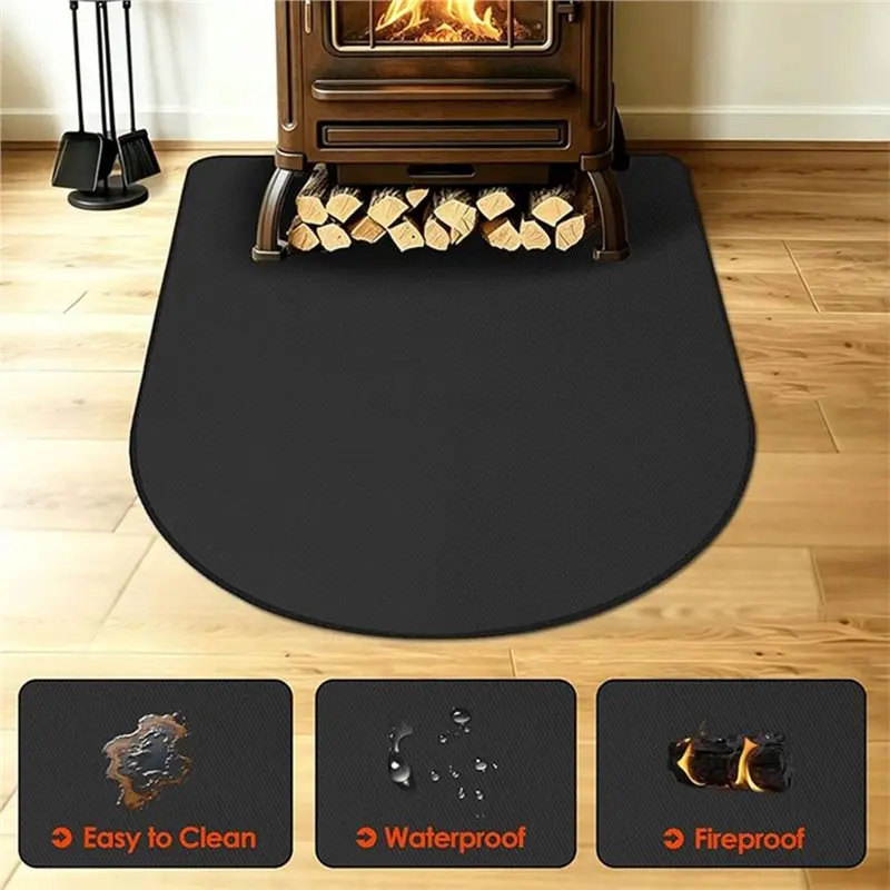 ABLJ Arched Fireproof Hearth Pad For Wood Stove, Floor Protection Mat For Wood Burning Stove, Fireplace Mat