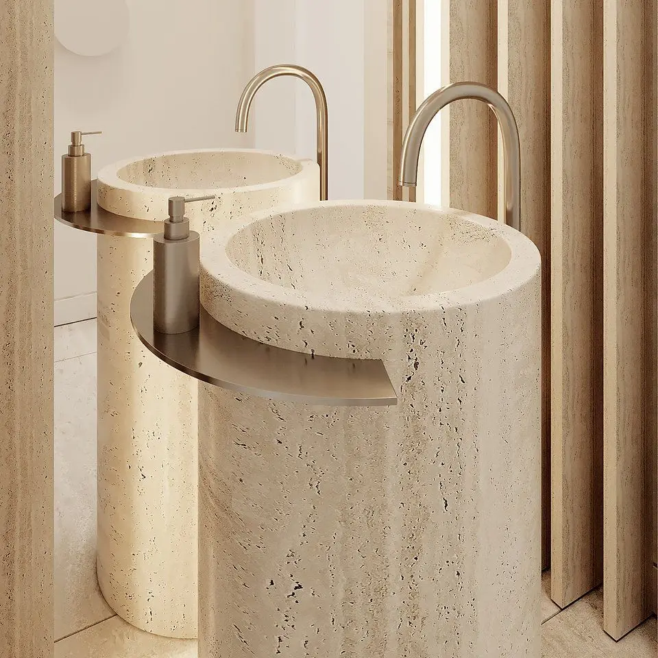 oc-Size Custom Cylindrical Natural Marble Basin Modern Creative Sink Luxury Hotel Villa Bathroom High Hardness Heat Resistant B-
