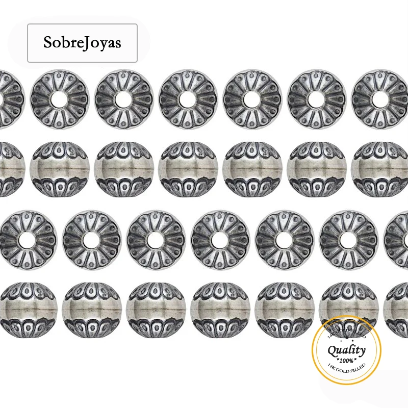 

6mm 8 mm Beads 925 Sterling Silver Pattern Navajo Pearls, Oxidized Seamless Round Beads Spacers