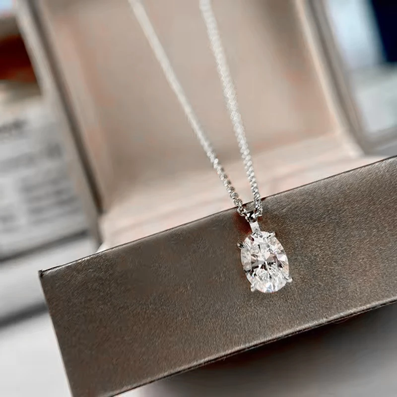 

Ehhai GRA Certified 2.0CT Moissanite Oval Cut Pendant Necklace Chain for Women 14K Gold Filled Neck Fine Jewelry Wedding Gifts