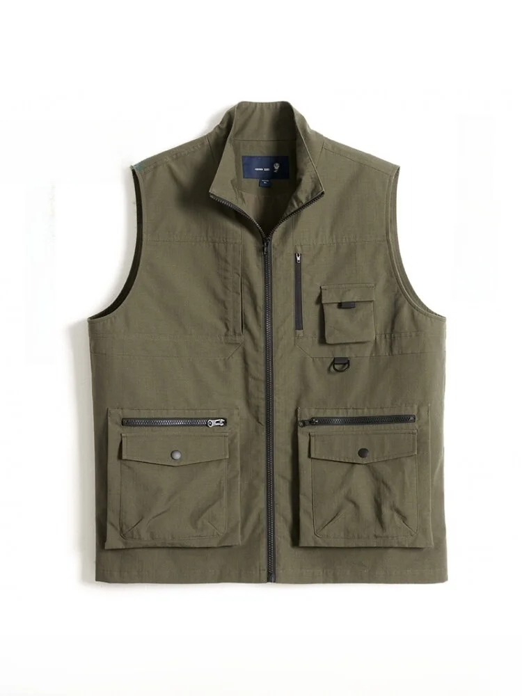 

Spring Fashion Pure Cotton Loose Fit Men's Vest with Multiple Pockets Dad Style Grandpa Spring Autumn Shoulder Pad