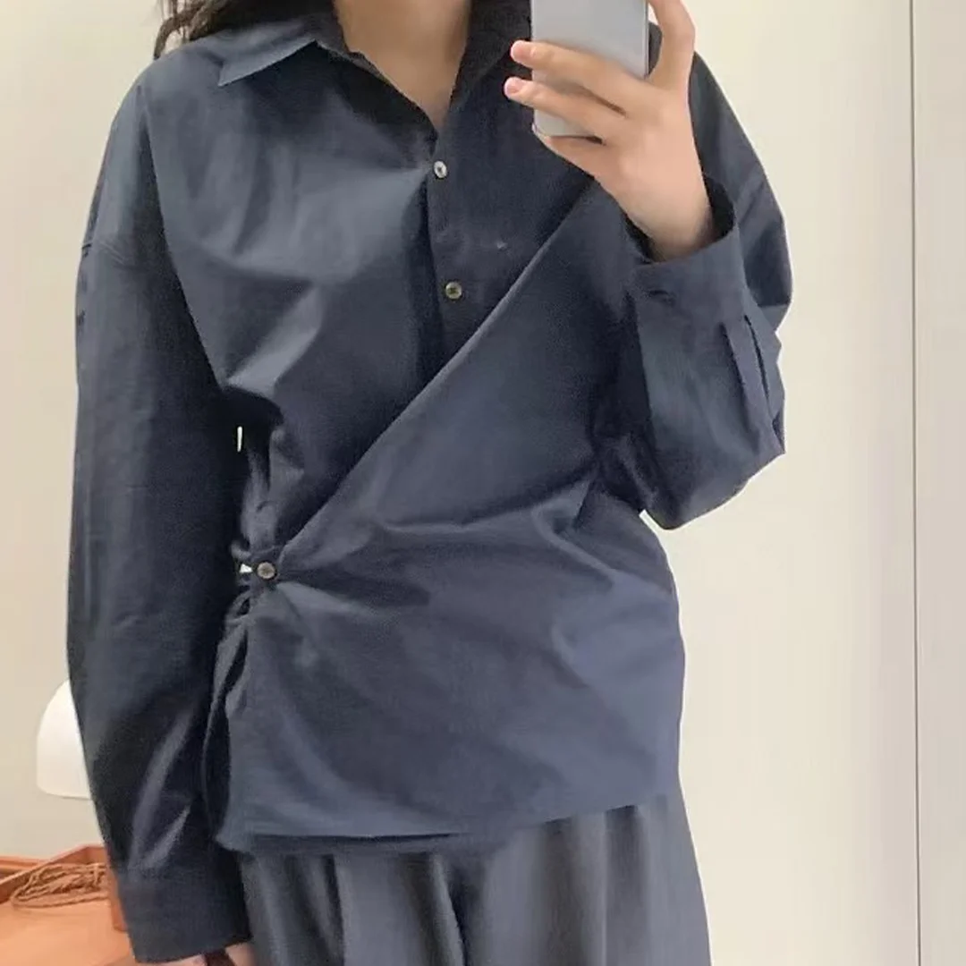 2025 primavera/verão moda torcida fina cor sólida camisa de manga comprida para mulheres