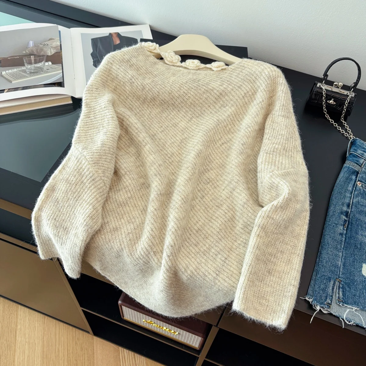 

Women Apricot O-Neck Pullover Sweater Vintage Korean Style Jumper Knit Long Sleeves Cashmere Sweater 2000s Clothes Spring Autumn