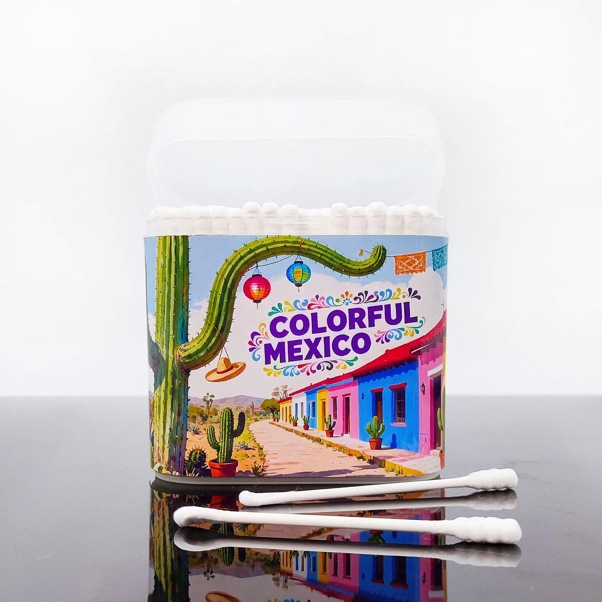 200 шт ватных тампонов мексиканской тематики с культурными узорами и многофункциональными ватных тампонов с двусторонней винтовой ложкой.