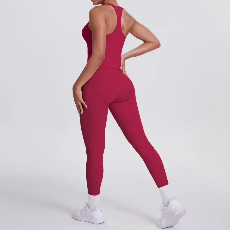 

2-Piece Women's Yoga Set Nude Feel Tight Racerback Top High Waist Hip Lift Pocket Sports Set Outdoor Casual Running Fitness Suit
