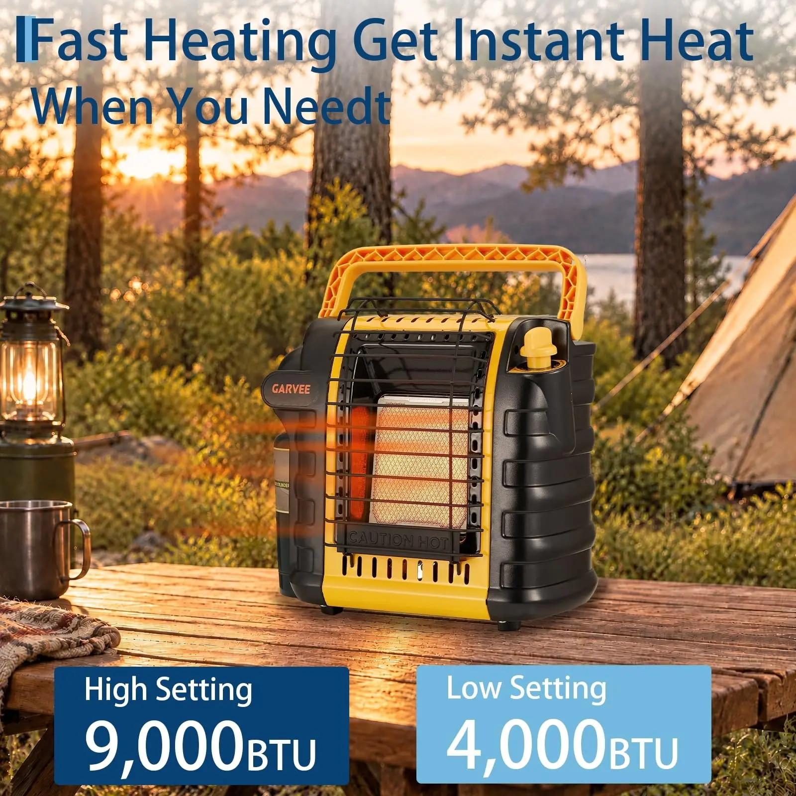 9000 BTU Portable Radiant Heater, 2 Heat Settings, ODS & Tip-Over Protection, No-Electric Space Heater For Garage, Camping, Patio, Emergencies