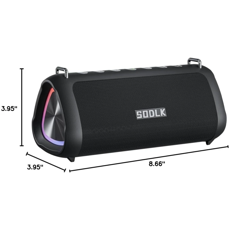 SODLK Portable Bluetooth Speaker 80W IPX7 Waterproof Loud HD Sound Outdoor Bass RGB Lamp Wireless Stereo Pairing USB/TF/AUX Play