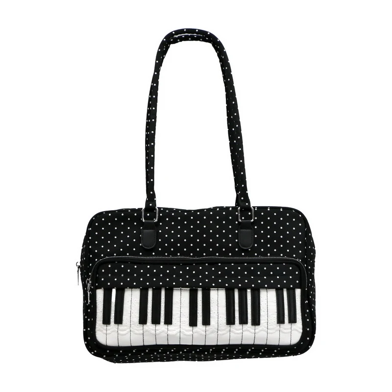  Polka Dot Piano Key Schultertasche, Damen Bowling Nylon Handtasche, Y2k Teenager Mädchen Große Kapazität Pendel- und Reisetasche, Süße Niedliche Tragetasche – Detail 1