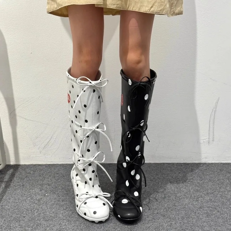 Strap Ballet Ankle Boots for Women, 2026 Autumn-winter Fashion, High Heel, Polka Dot, Long Boots image 3