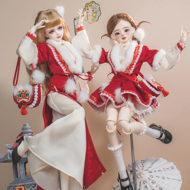 

Аксессуары для кукол Mianmian: Новогодняя одежда для BJD кукол (4-х секционные), праздничный комплект одежды для кукол серии Happy New Year