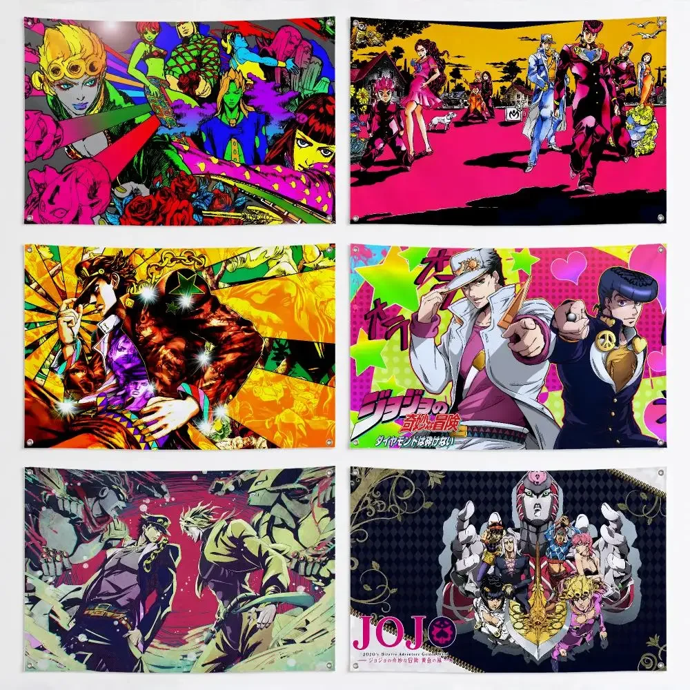 JoJos-Bizarre-Adventures Anime Flags Aesthetic Wall Tapestry Printed Wall Hanging Living Room Party Outdoor Decor