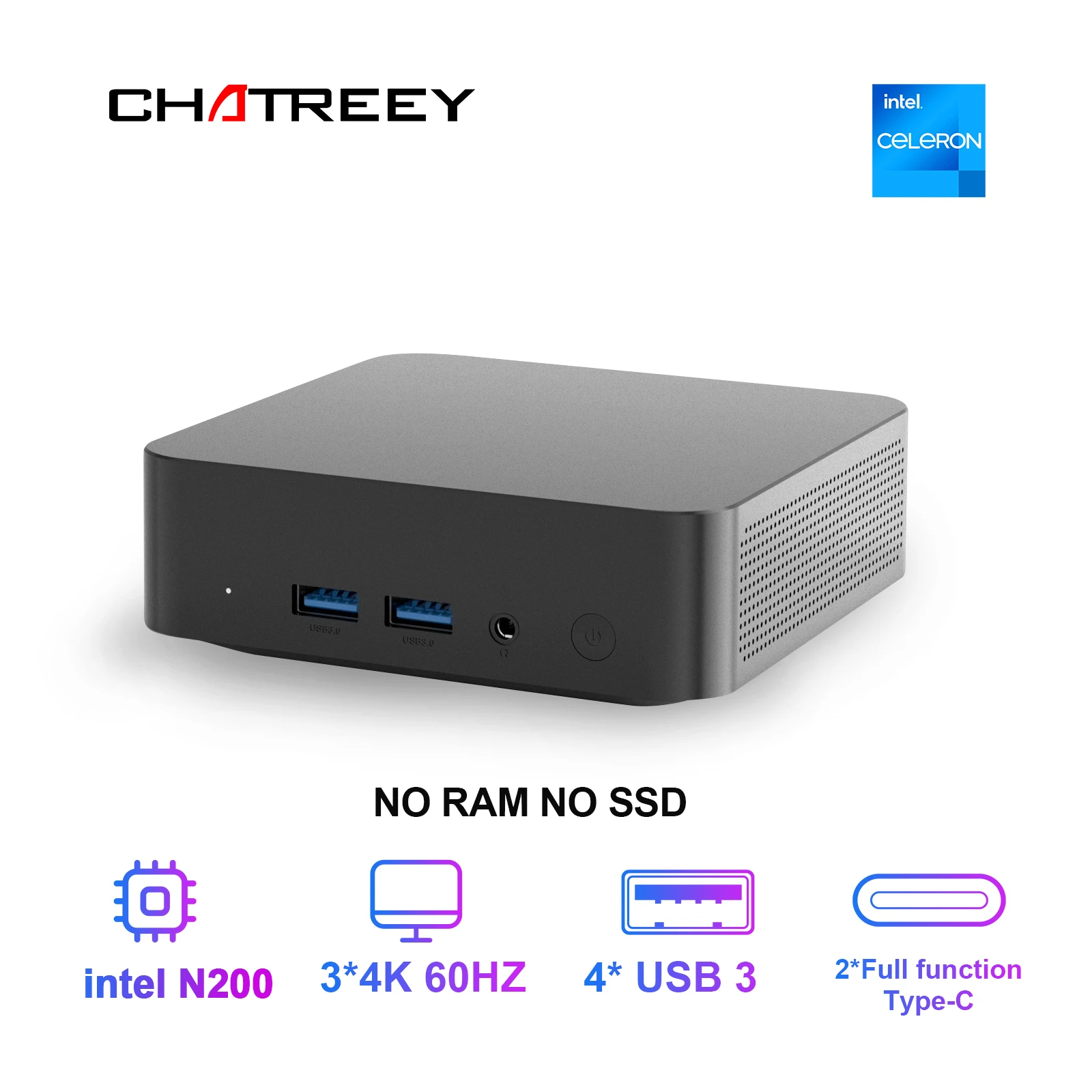 Mini PC Chatreey T9 N200 WIFI5 Windows 11, Computadora de Bolsillo Ultrapequeña, Doble SSD, Función Completa, Tipo-C, Salida RGB 4K 60Hz