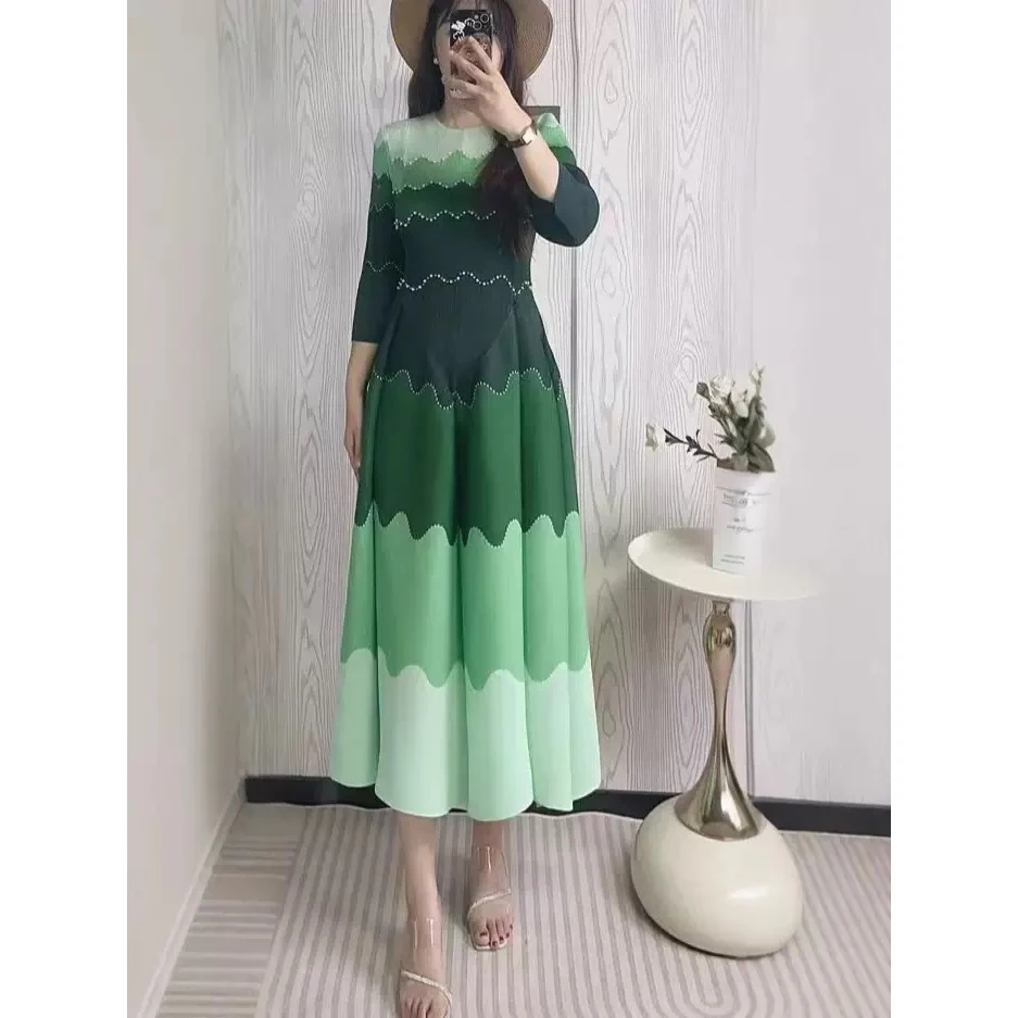 Printed Beaded Eight Skirt Heavy Emed Color Blo Waist Cinched Long Dr Tee Houses Cross Border Faion Dr