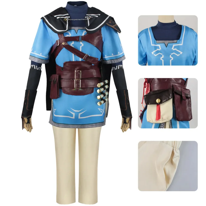 Game Link Cosplay Costume for Men Cloak T-Shirts Pants Uniform Accessories Anime Halloween Carnival Party Clothes