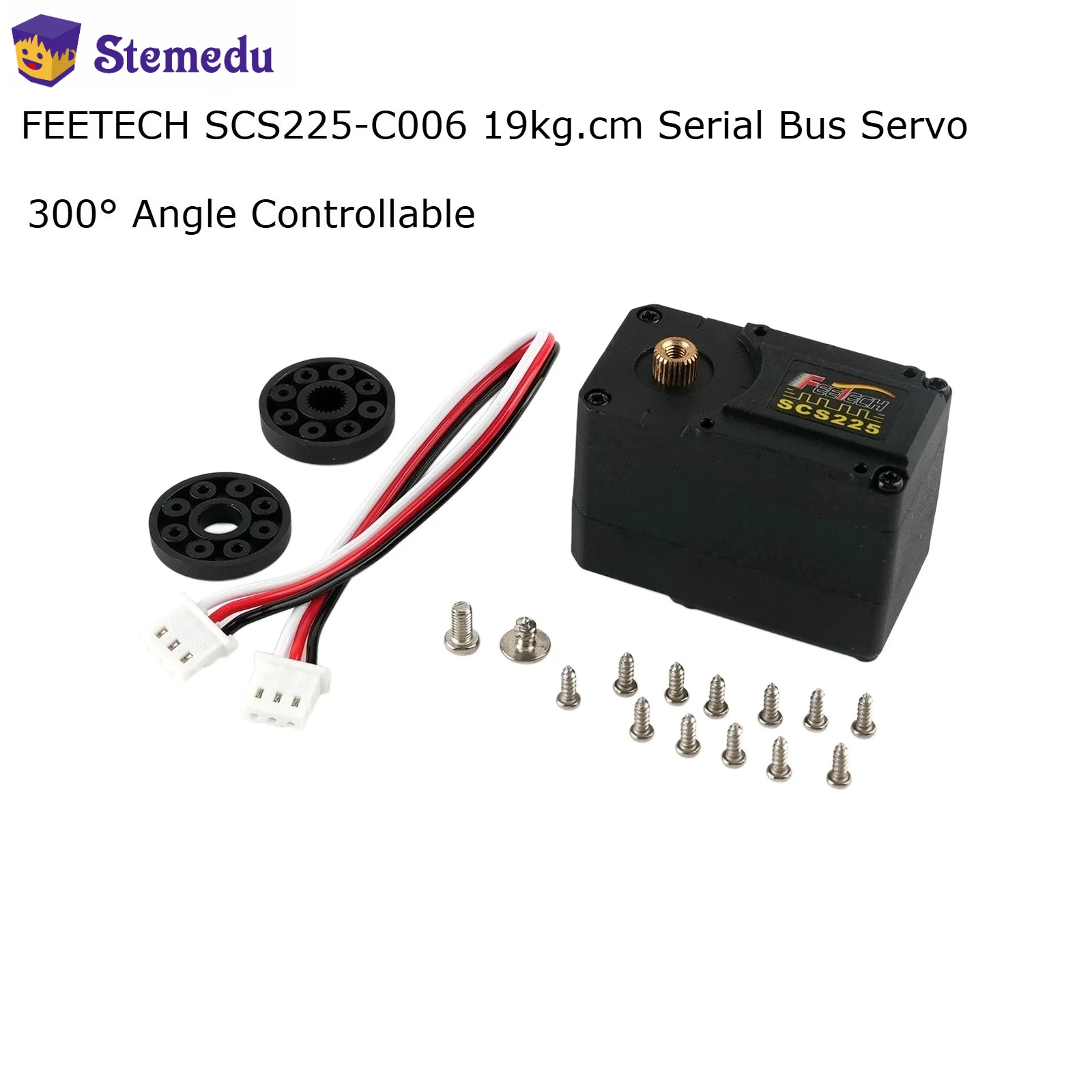 

FEETECH SCS225-C006 19 кг.см Сервопривод с последовательной шиной 300 ° Двухосевой двигатель с металлическим редуктором, управляемый угол обзора, сервопривод уровня сигнала TTL